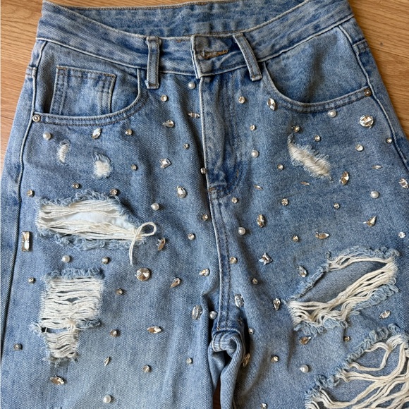 Distressed Rhinestone Studded Jeans – Size S - Picture 2 of 6